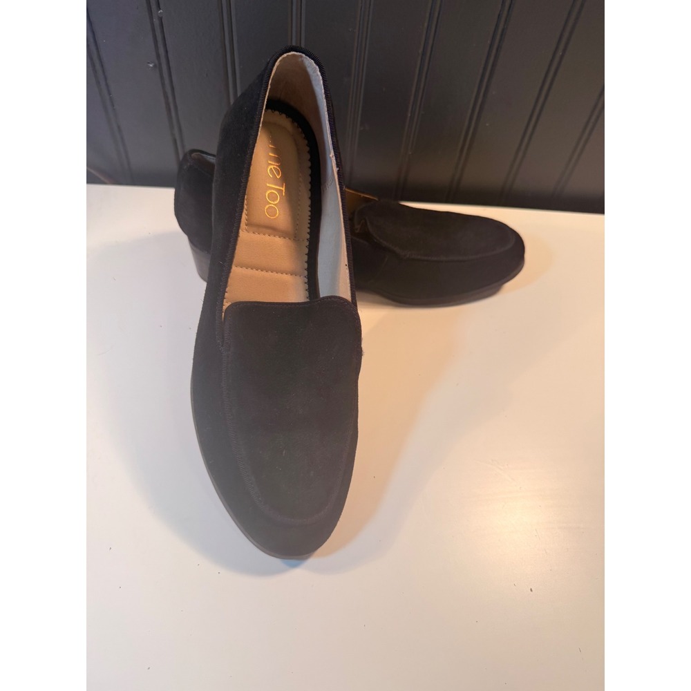 Me Too Jazzy 14 Black Suede Leather Loafers Smoking Flats Block Heel Womens 9M